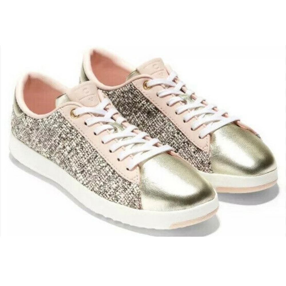 Cole Haan Grandseries Gold Metallic Tweed Sneakers Size 6B Womens Shoes‎